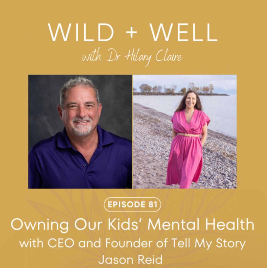 Podcast cover for Wild + Well featuring two guest portraits and the episode title, “Owning Our Kids’ Mental Health”