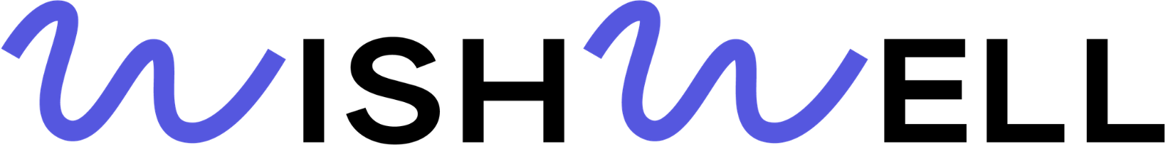 The logo for wishwell is on a blue background.