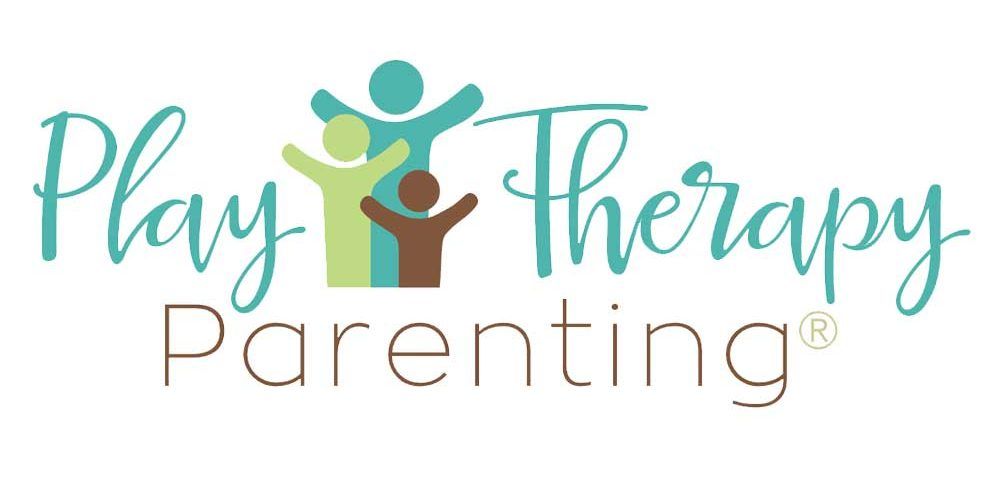 A logo for play therapy parenting with two people holding hands.