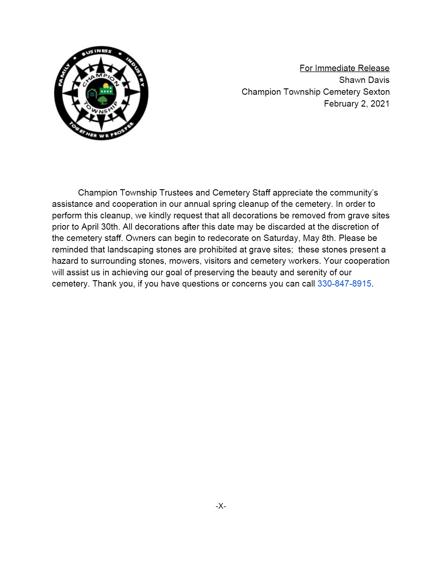 Champion Township Cemetery Clean Up