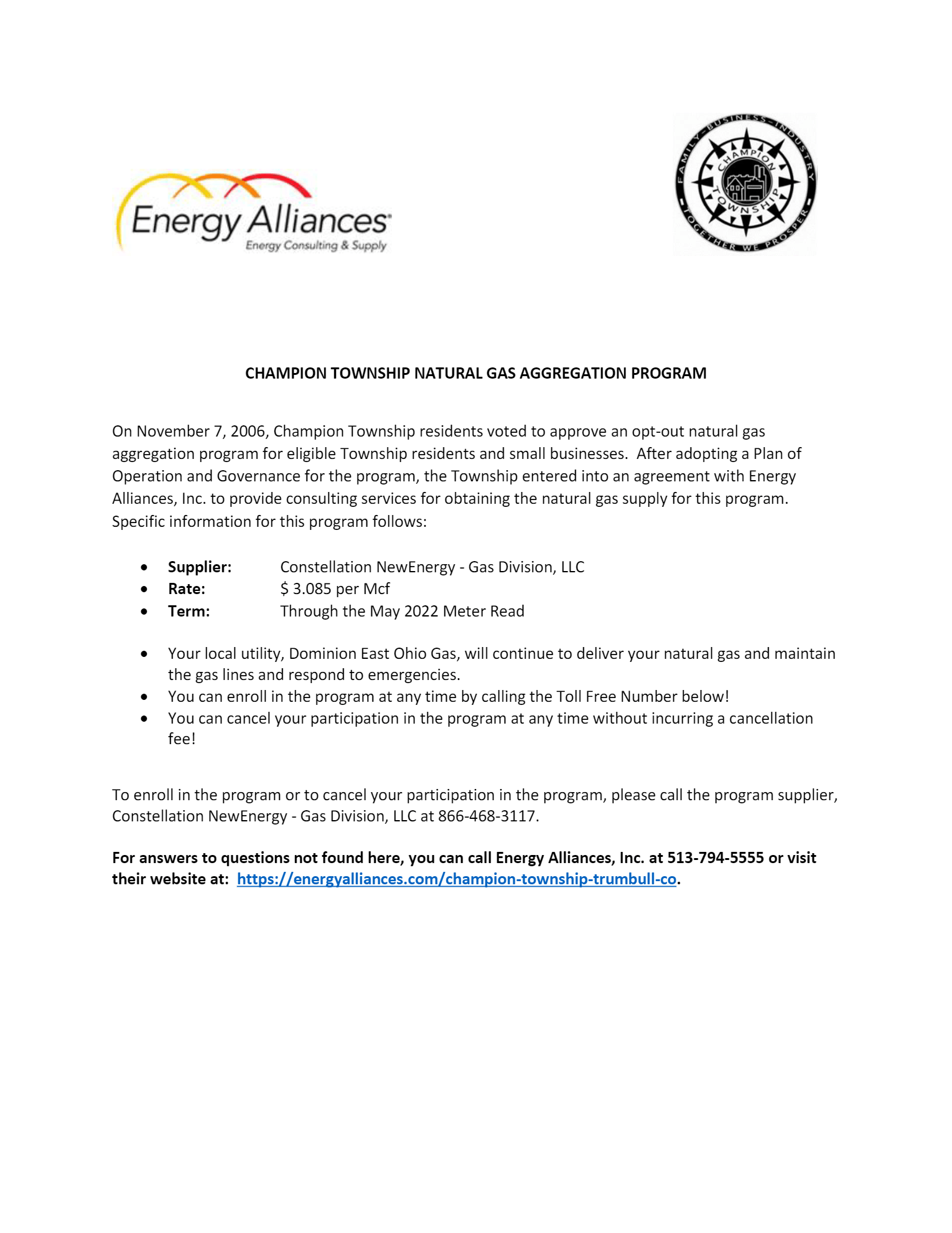 Champion Township Gas Aggregation Program