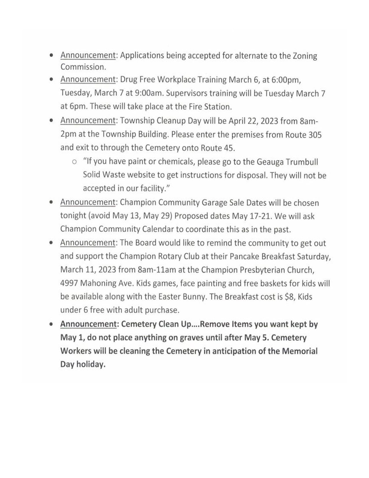 Announcements