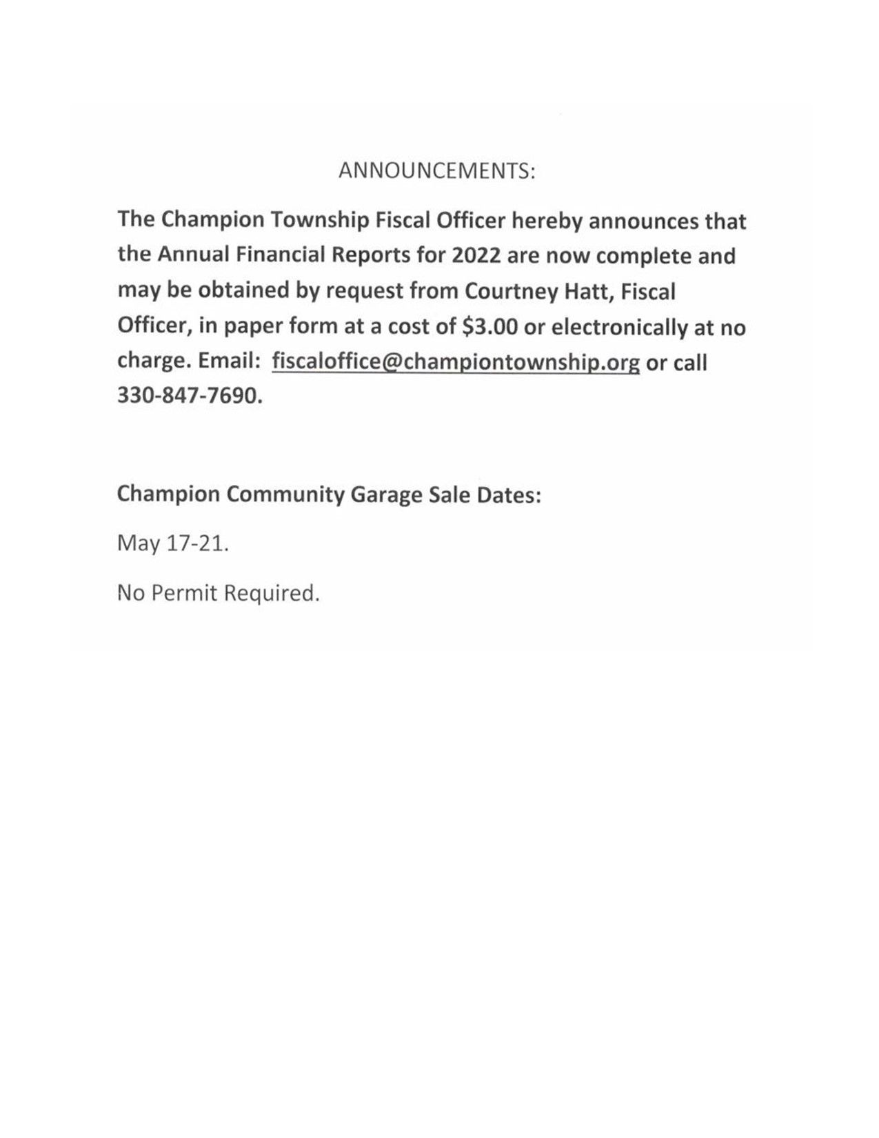 Announcements