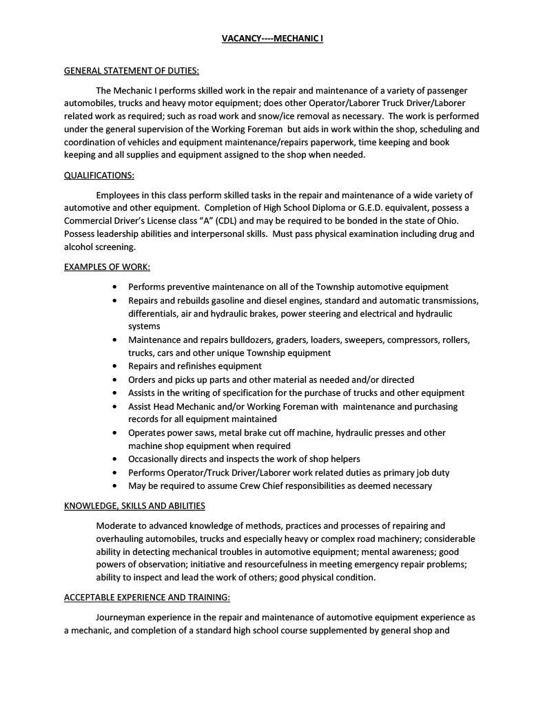 Mechanic Job