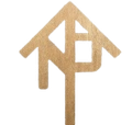 Gold-colored abstract logo resembling a house with an attached vertical line.
