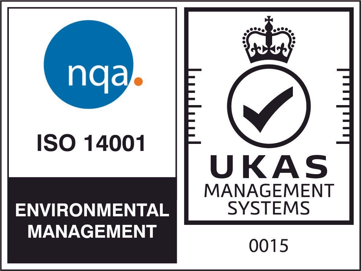 NQA ISO 14001 environmental management and UKAS Management Systems certification logos