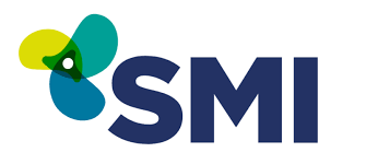 SMI logo with blue letters and a green, teal, and lime abstract icon