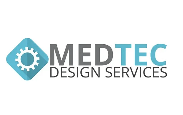MEDTEC Design Services logo with a blue gear icon and gray text on white background