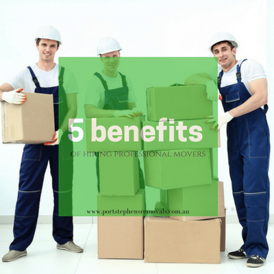 Three Men Are Holding Boxes in Front of A Sign — Port Stephens Removals & Storage In Dungog, NSW
