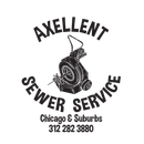 Axellent Sewer Service logo with sewer snake graphic, Chicago & Suburbs, phone 312-282-3880