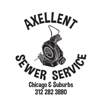 Axellent Sewer Service logo with sewer snake icon, Chicago & Suburbs, 312 282 3880
