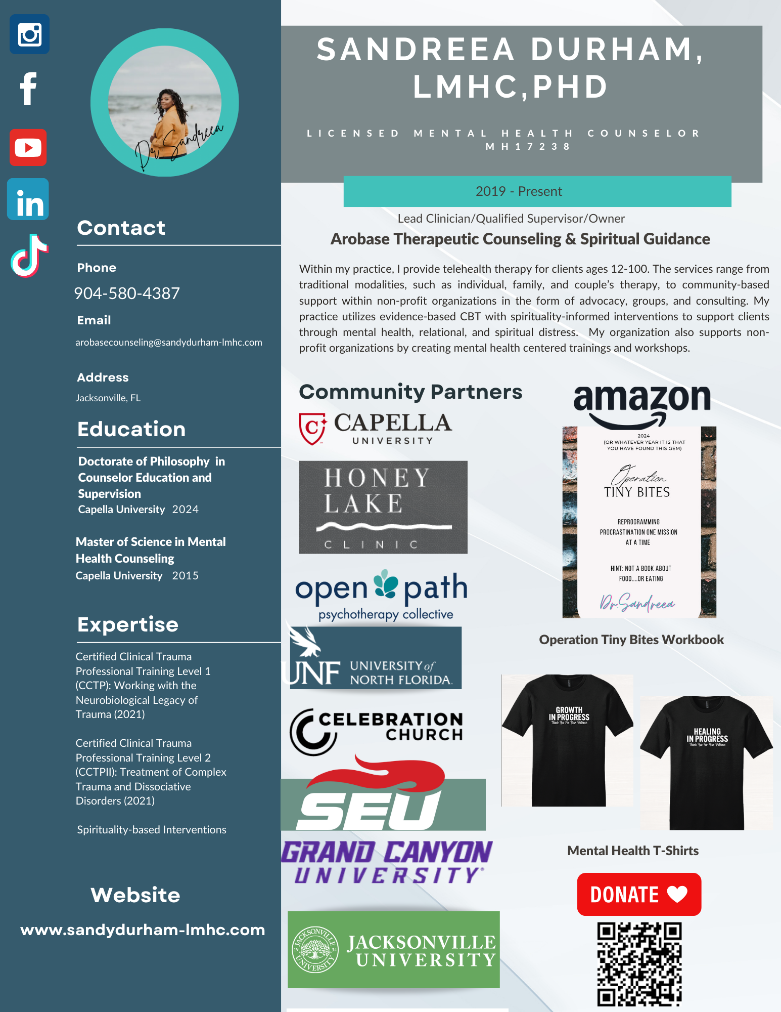 A resume for sandrea durham , lmhc , phd