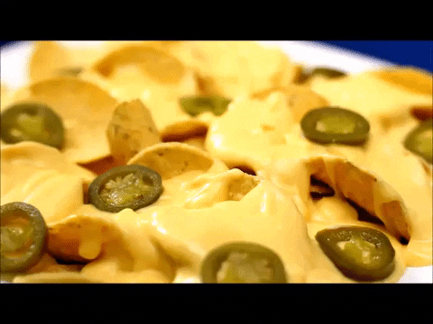 Nacho cheese, jalapeños, and chips
