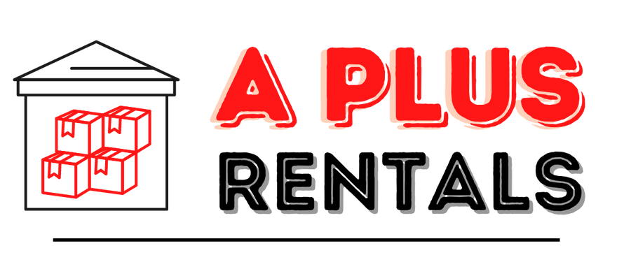 APLUS RENTALS logo with red and black text and a small house icon with stacked boxes