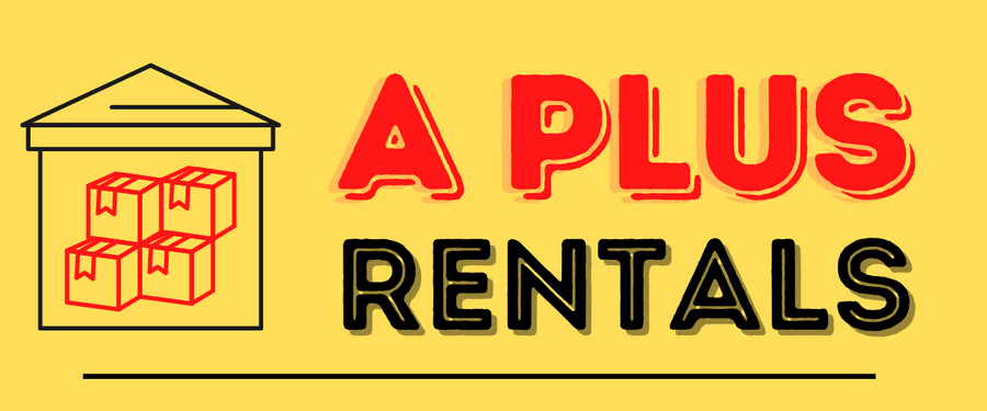 APlus Rentals logo with a yellow house icon and bold red and black text on a yellow background