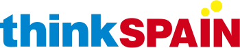 A blue red and yellow logo for thinkspain