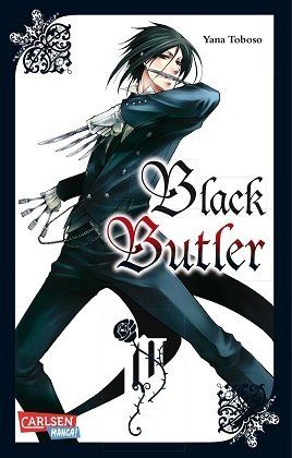 Auf dem Cover eines Buches mit dem Titel „Black Butler“ ist ein Mann im Anzug zu sehen.
