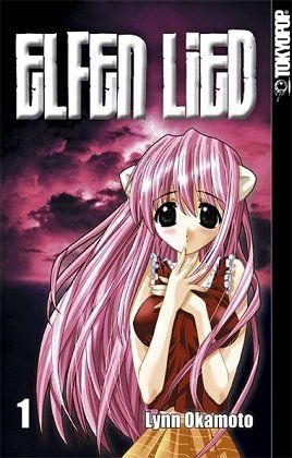 Das Cover des ersten Bandes von Elfen Lied zeigt ein Mädchen mit rosa Haaren.