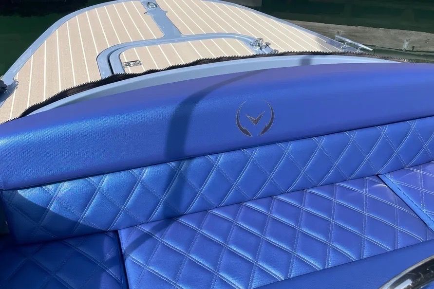 Vision Marine electric cocktail cruiser seats blue on fantail 217