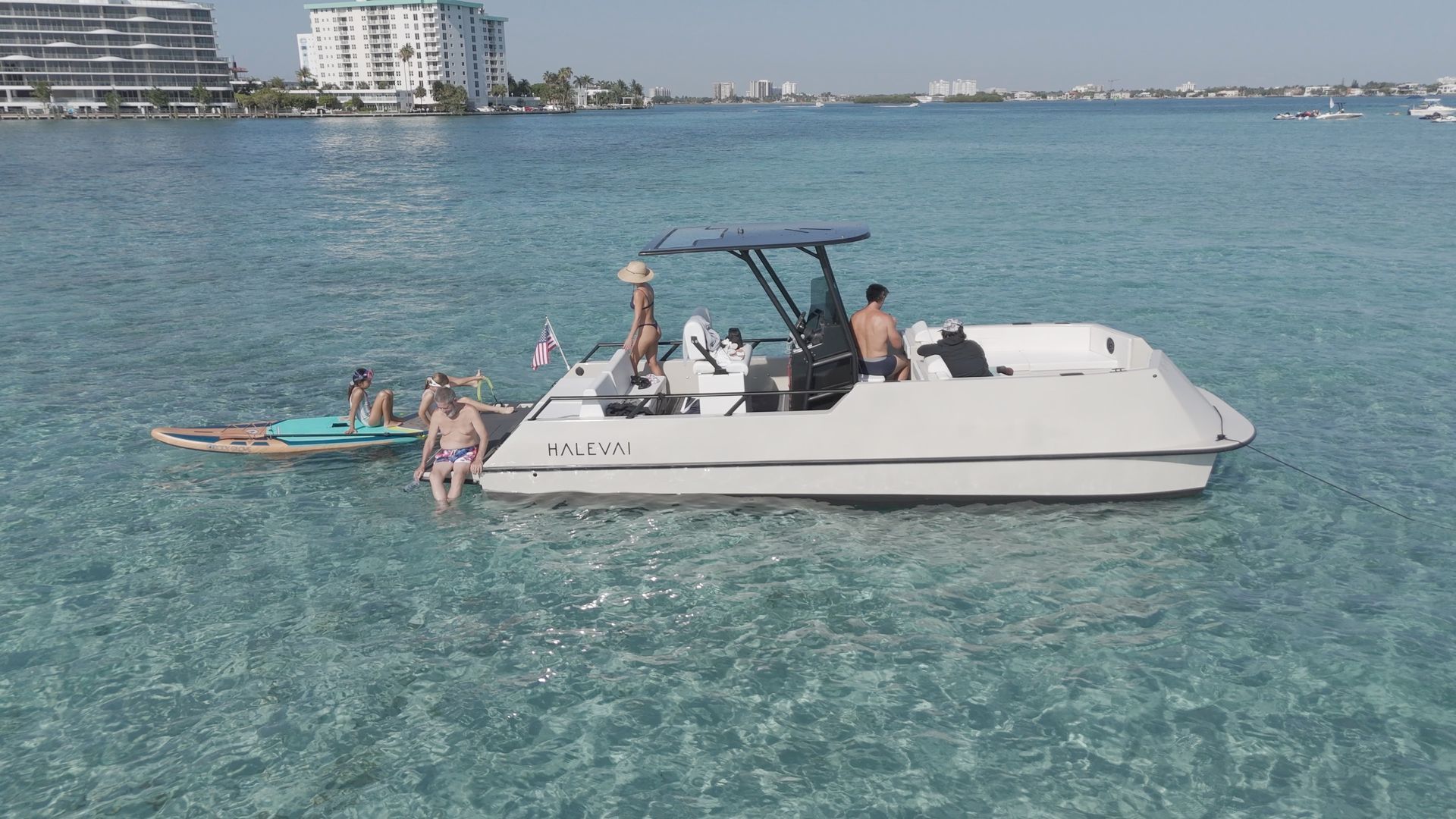 Halevai model2050 in blue water anchored out day trip electric catamaran
