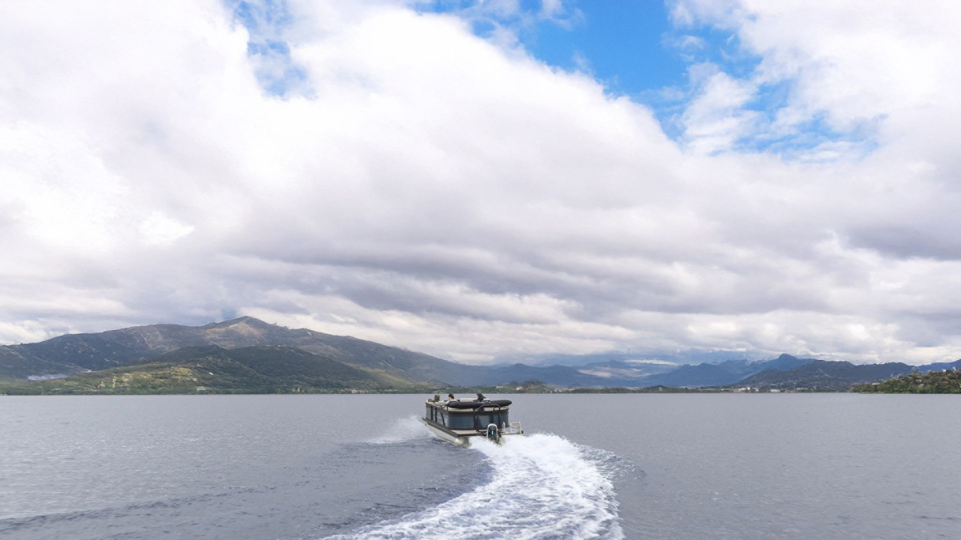Electric pontoon from Flagship and Flux Marine Electric Pontoon