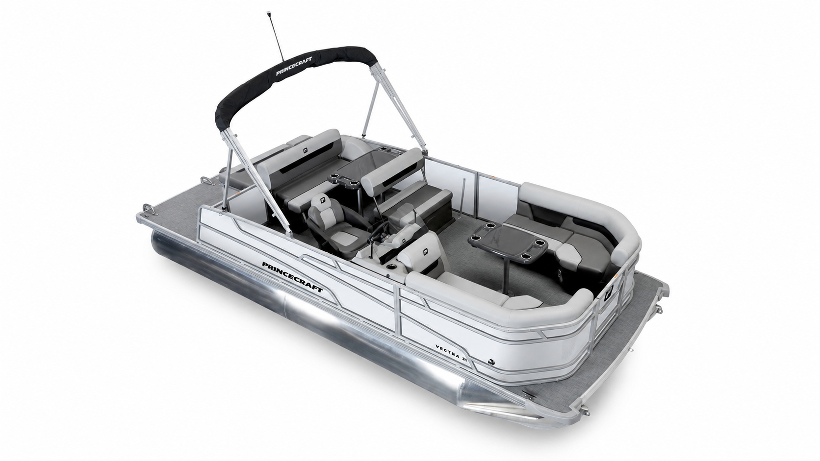 png of rendering of pontoon white with canopy option and table set up