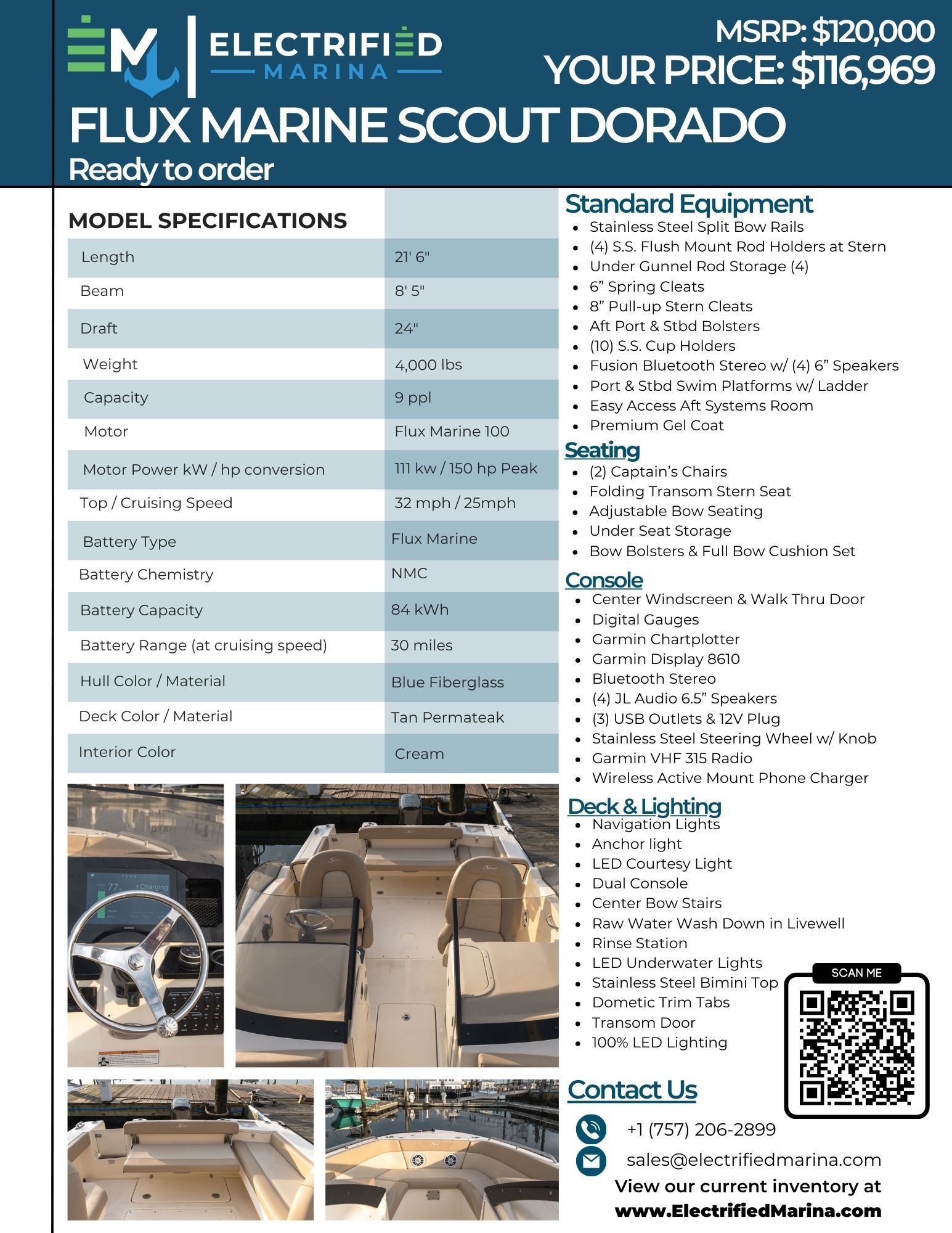 click to download Flux Marine Scout 215 Dorado Electrified Marine Spec Sheet