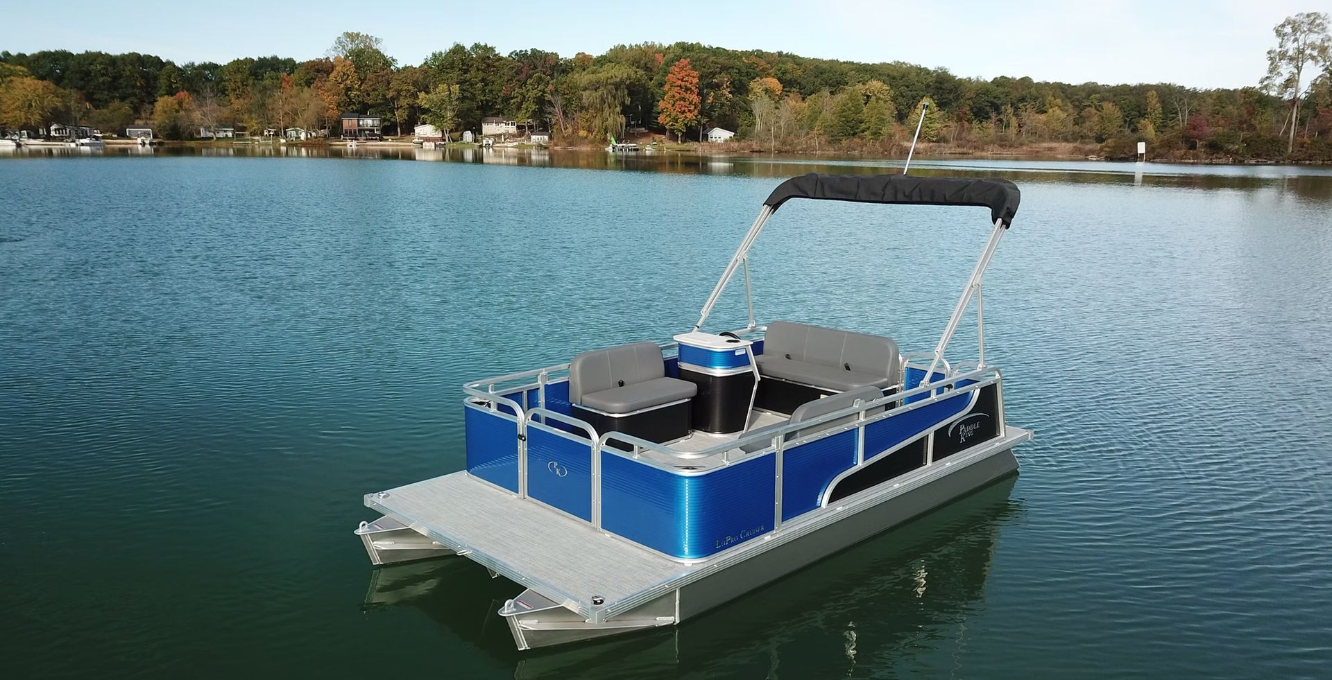 Blue pontoon with solar panel top