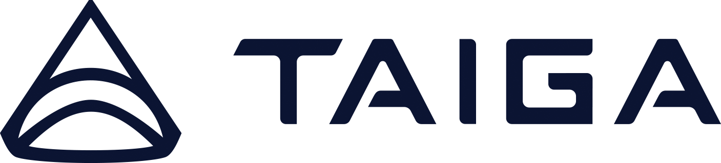 A taiga logo with a shark on a white background.