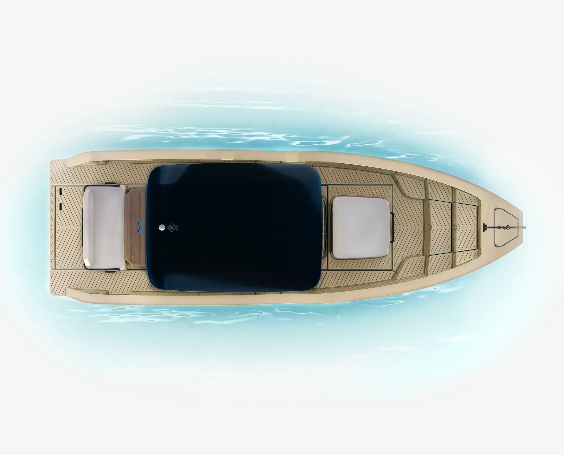 A boat is floating on top of a body of water.