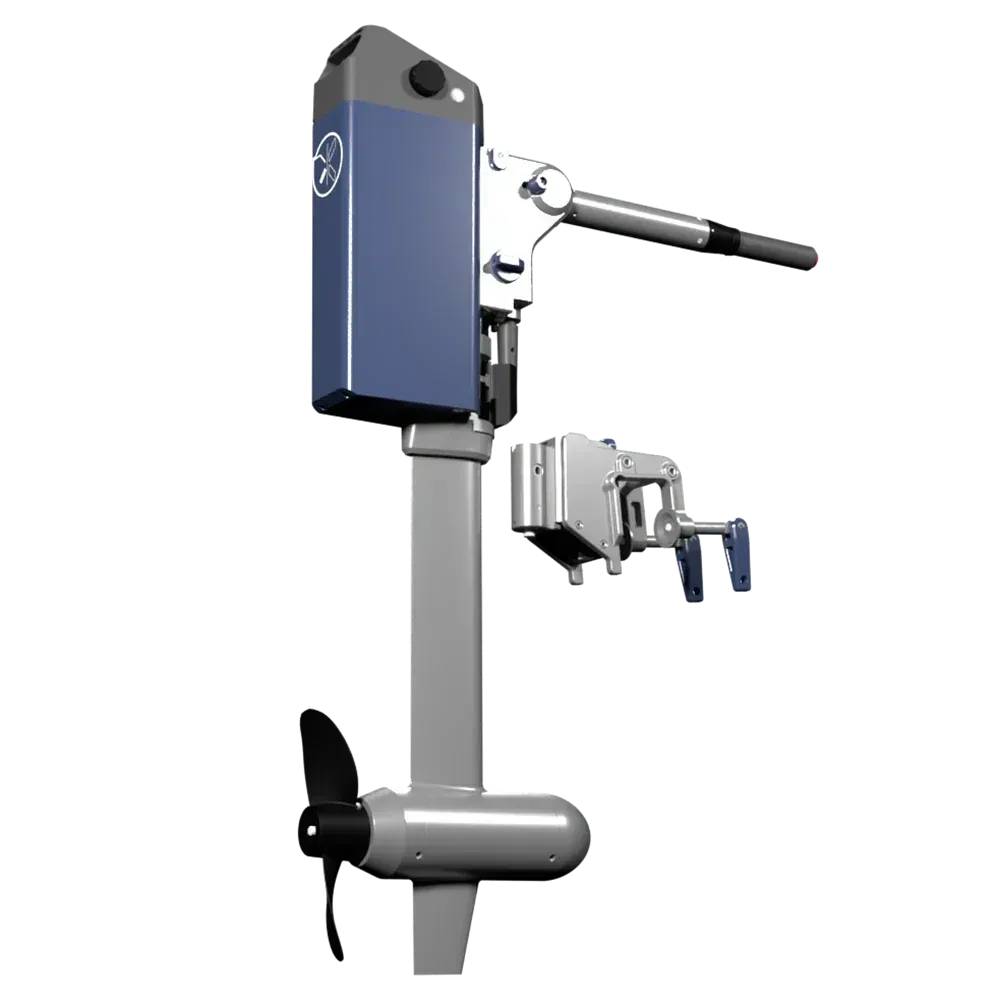 A gray and black propulsion device on a white background