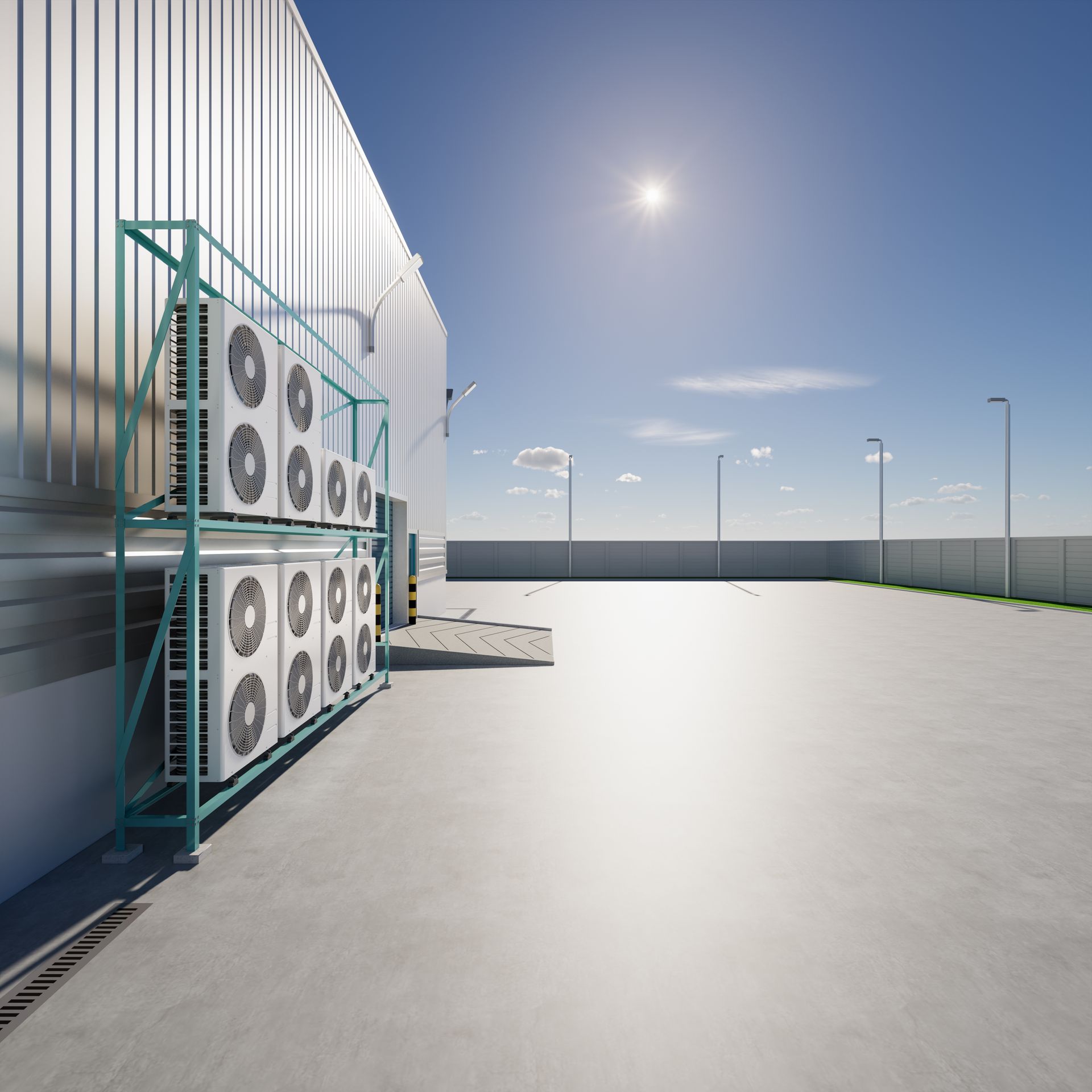 Outdoor AC condenser units stacked on a rack under hot sun, where HVAC system repair often begins] 