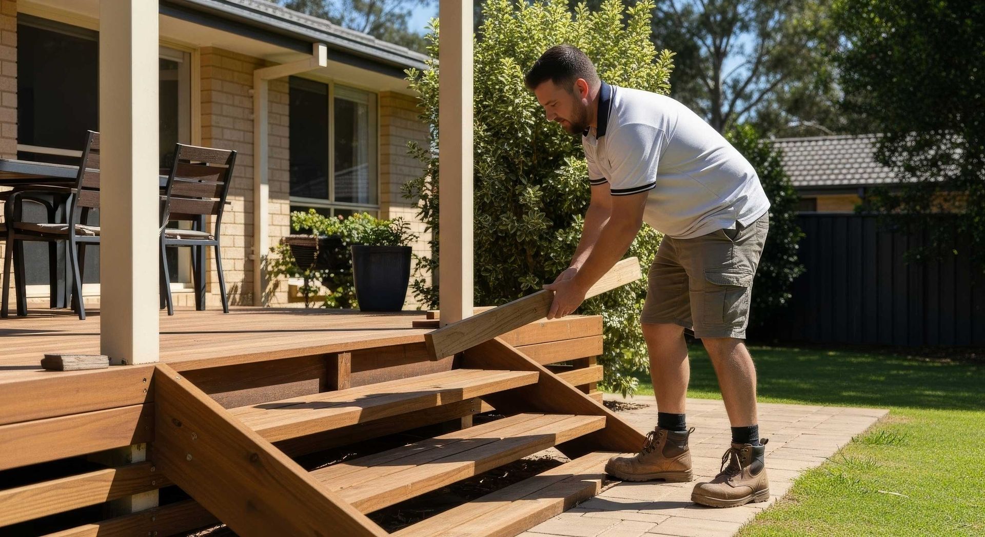 Replacing Damaged Wooden Steps On Outdoor Deck Ipswich