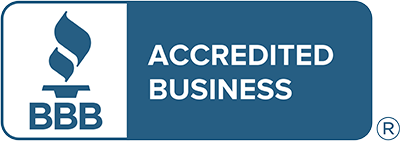 A blue sign that says accredited business on it