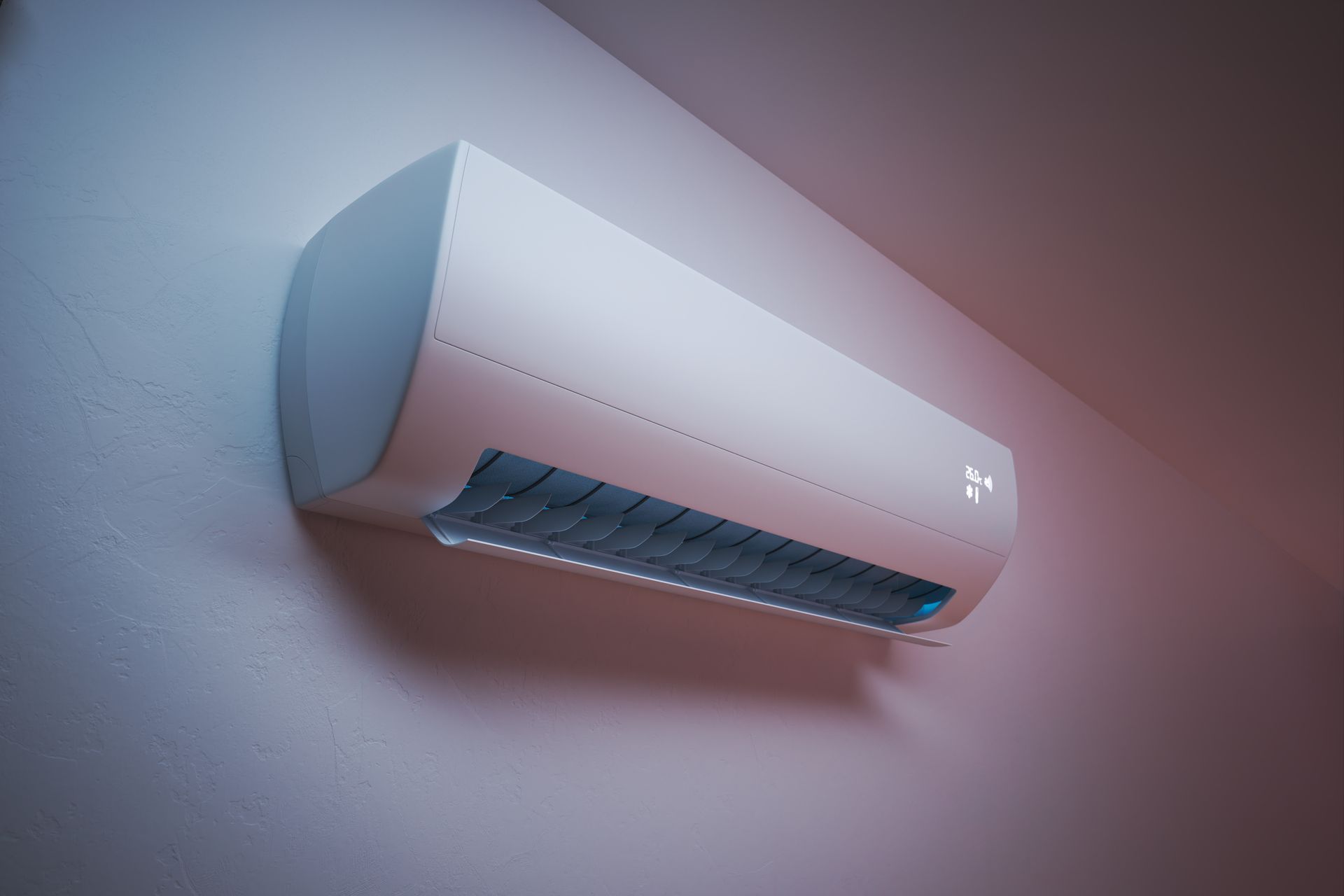 White, wall-mounted air conditioner unit.