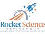Rocket Science Retirement logo with blue and orange rocket and text on white background