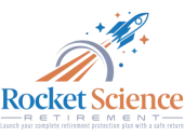 Rocket Science Retirement logo with blue and orange rocket and text on white background