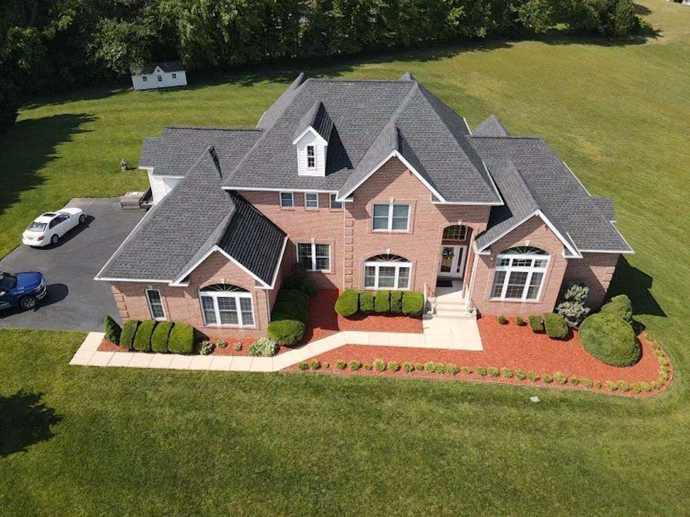 Aerial view of a new roof installation in Edgewater, MD