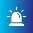 White siren icon against a blue gradient background.