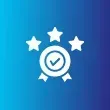 Badge with checkmark and three stars.