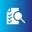 Checklist with magnifying glass.