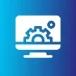 White mechanical gear icon in rounded square