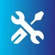 Tools icon with wrench and screwdriver on blue