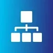 Organization chart with one top block connected to three lower blocks.