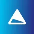 White triangle icon with a slanted blue edge
