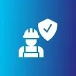 Construction worker icon with a shield and checkmark.