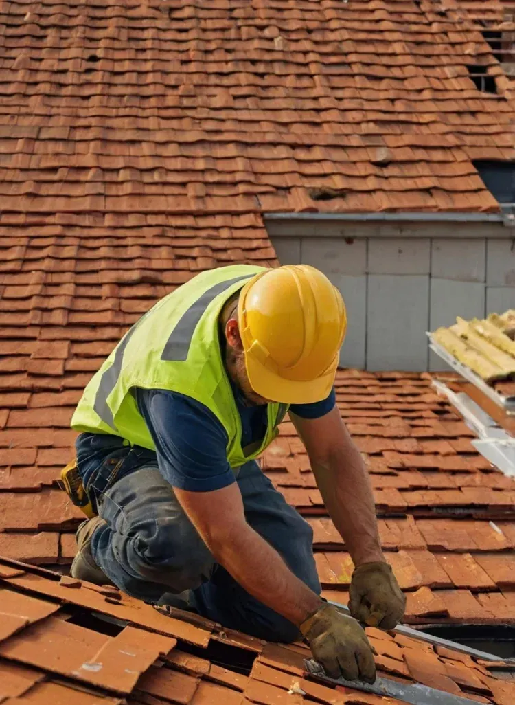 Vanguard roofing contractor repairing roof tiles in Maryland