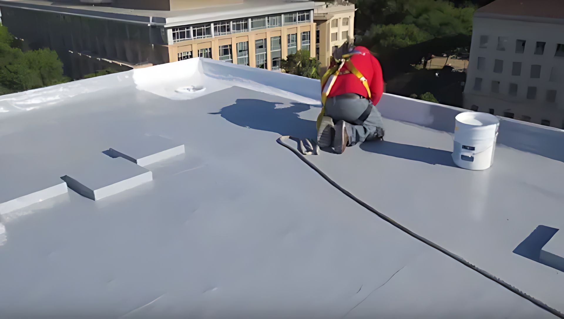 TPO roofing installation on a commercial flat roof in Maryland.