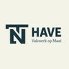 Logo voor “THAVE Custom-made Work” in donkerblauw op een lichte achtergrond.