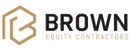 Logo for Brown Equity Contractors featuring a stylized, hexagonal 'B' icon in tan next to black company text.